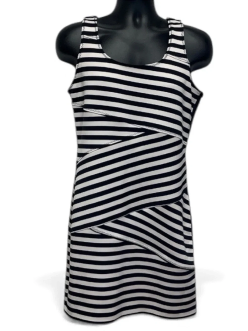 Michael Kors Size 10 Black White Striped Sheath Dress Sleeveless